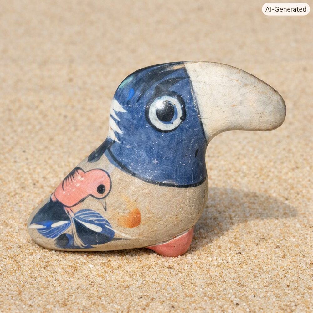 Mexican Tonalá Hand-Painted Bird Figurine 3.25 inches Ceramic Folk Art